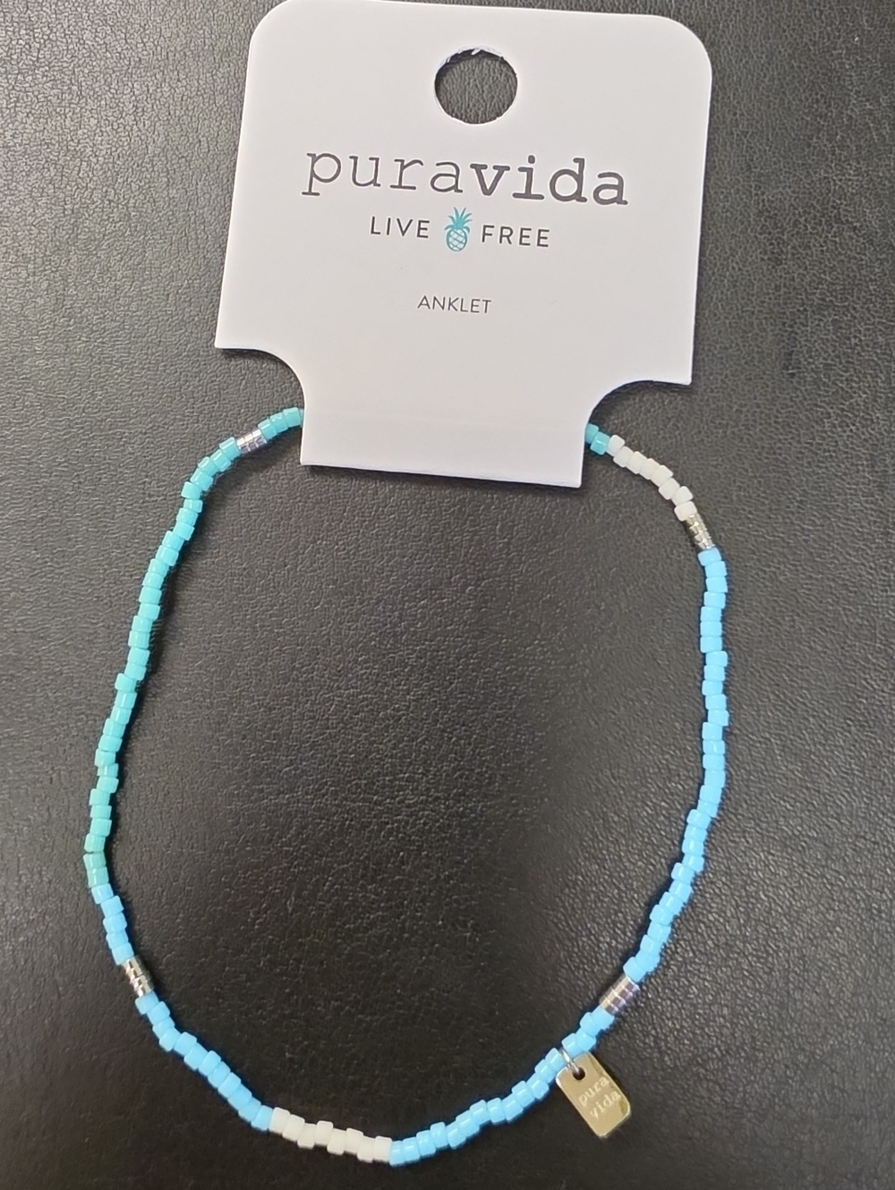 Pura Vida Blue And White Beaded Anklet